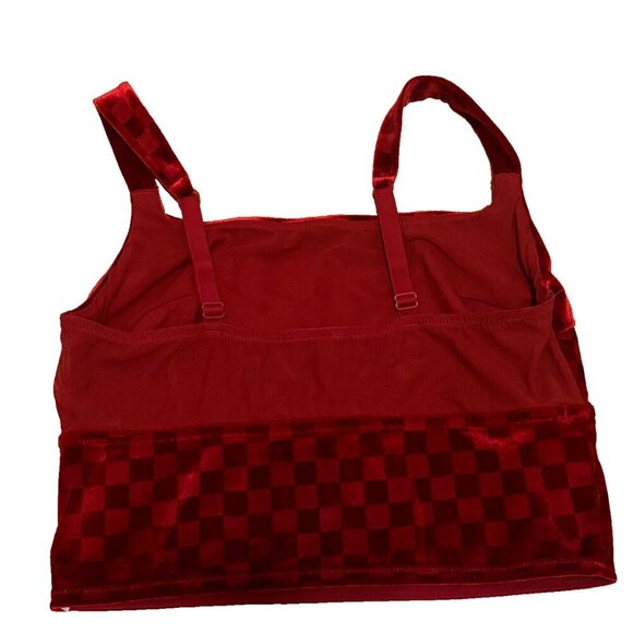 Colsie Women's Size Large SUPER SOFT Red Checkered Velvet Tank Crop Top - Picture 4 of 6
